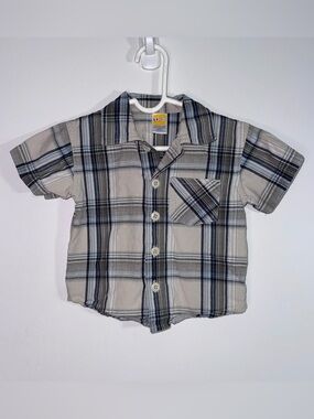 Vintage TKS Kids Boys 12M Plaid Short Sleeve Button Front Shirt 100% Cotton